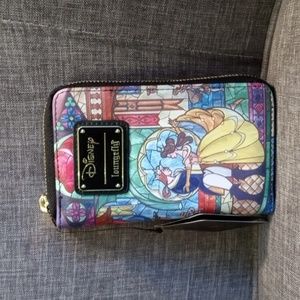 Loungefly Disney Beauty And The Beast Stained Glass Zip Wallet